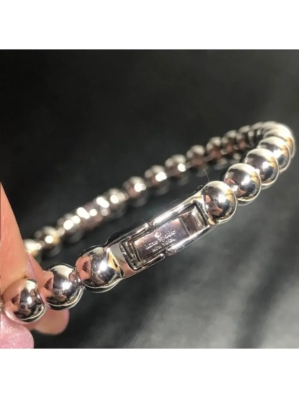 B0076 Kate Spade Golden girl Silver Tone beaded Bracelet with Box Clasp 7" - Picture 3 of 3